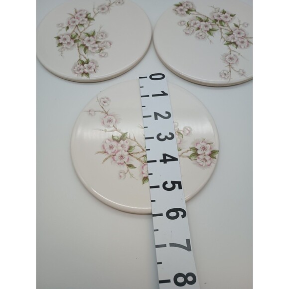 Vtg Mid-State Ceramic Trivets Cherry Spring Blossom 6"Round Set Of 5 - Picture 3 of 7
